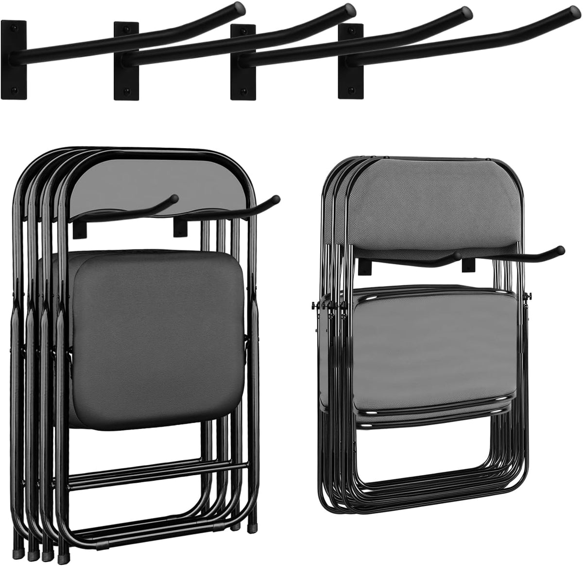 Garage Storage Mechanism Wall Mounted, Folding chair storage rack,Garden Tool Rack Manager Heavy-Duty Folding Chair, Suitablefor Car Tires, Ladders, Chairs, Strollers (Black (2-pack))