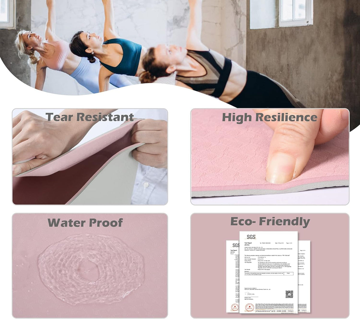 Large Yoga Mat for Men and Women 1/4 & 2/5 Inch Extra Thick TPE Fitness Mat for Home Gym Workout, Non-Slip, Eco Friendly Exercise Mat for Yoga, Pilates, Stretching, Meditation