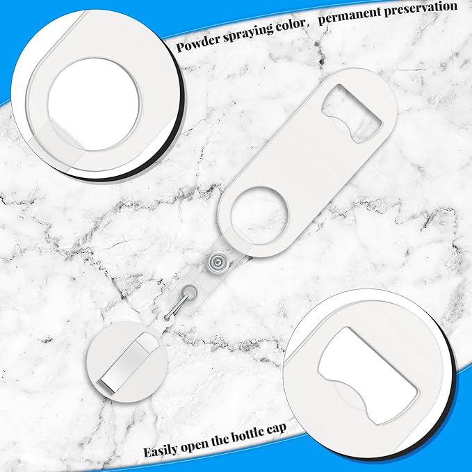 Honoson 8 Pieces Retractable Bottle Opener Bartender Flat Beer Opener with Round Badge Reel Clips Holder for Kitchen Restaurant Home Supplies Party Gifts (Classic,Black and White)