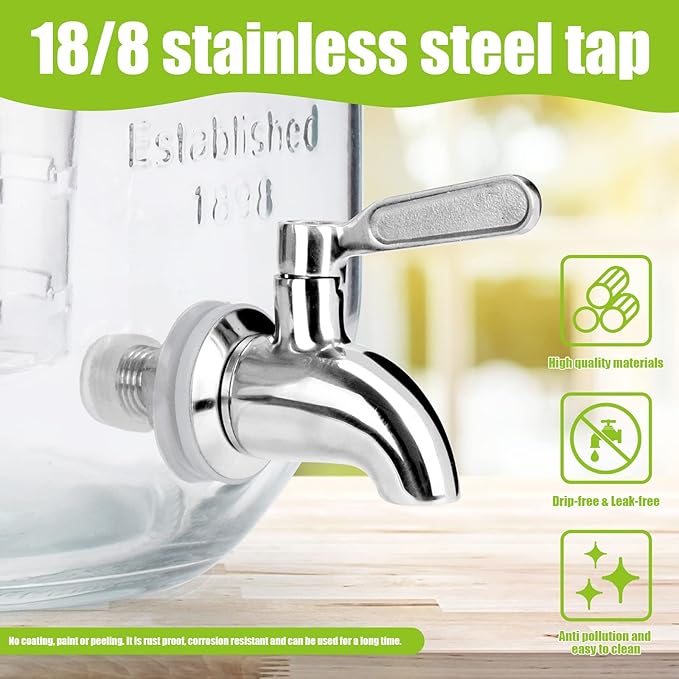 1 Gallon Glass Drink Dispensers For Parties 2PACK.Beverage Dispenser,Glass Drink Dispenser With Stand And Stainless Steel Spigot 100% Leakproof.Lemonade Dispenser With Ice Cylinder.Laundry Detergent