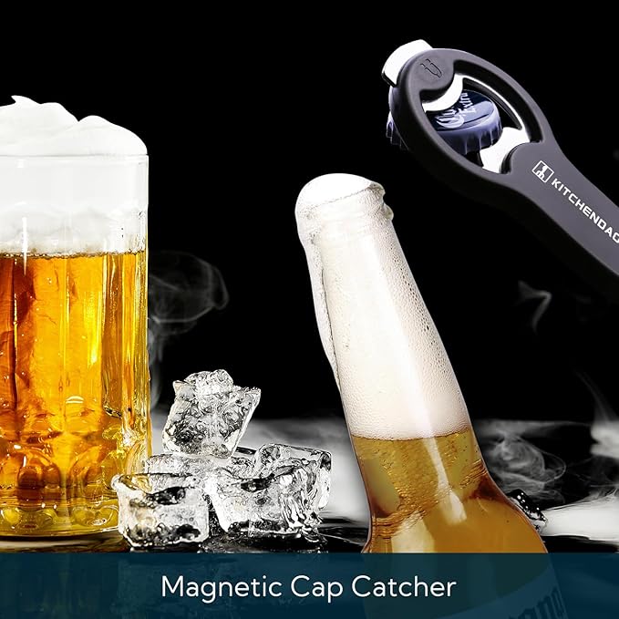 KITCHENDAO 2 in 1 Magnetic Beer Bottle Opener for Fridge and RV with Cap Catcher - Pop Can Soda Can Opener, Stick to Refrigerator for Easy Storage with Magnet, Gift for Men Husband Father