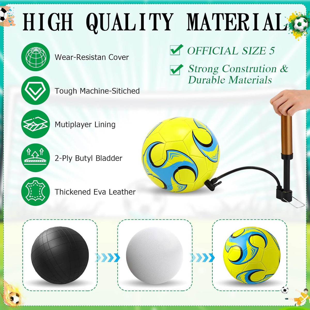 12 Sets Operation Christmas Deflated Soccer Ball Bulk with Pump Jump Rope, Bulk Soccer Balls 7.25 ft Adjustable Skipping Rope Outside Sport Balls