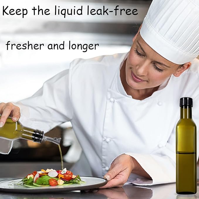 Glass Olive Oil Bottle - 250ml Second Generation Brown Oil & Vinegar Cruet with Pourers and Funnel - Olive Oil Carafe Decanter for Kitchen - (8.5 Oz Ounce)