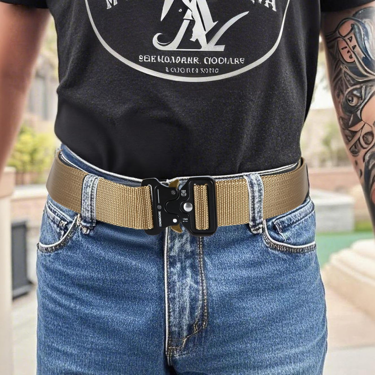 KingMoore Men's Tactical Belt Heavy Duty Webbing Belt Adjustable Military Style Nylon Belts with Metal Buckle