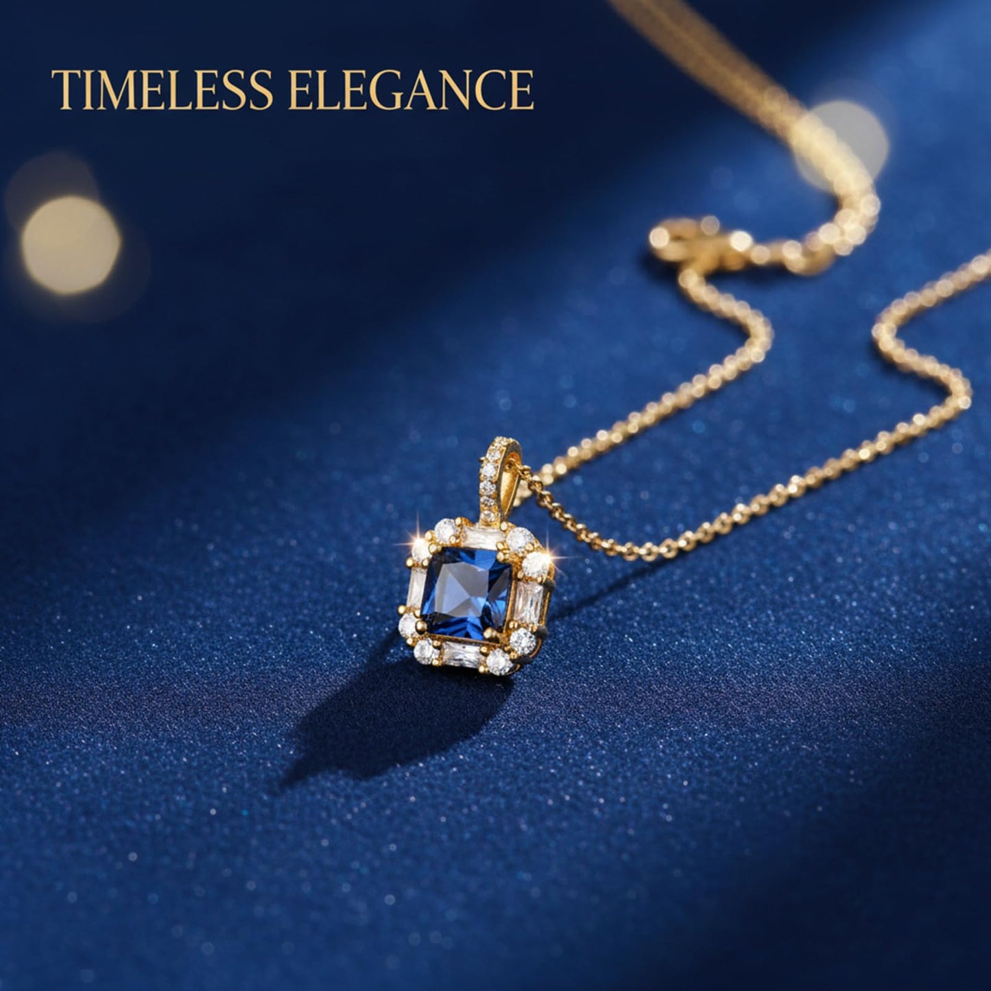 crataly Blue Square Sapphire Necklace for Women-Gold Plated September Birthstone Necklace For Valentine's Day Mother's Day Christmas Birthday Gifts