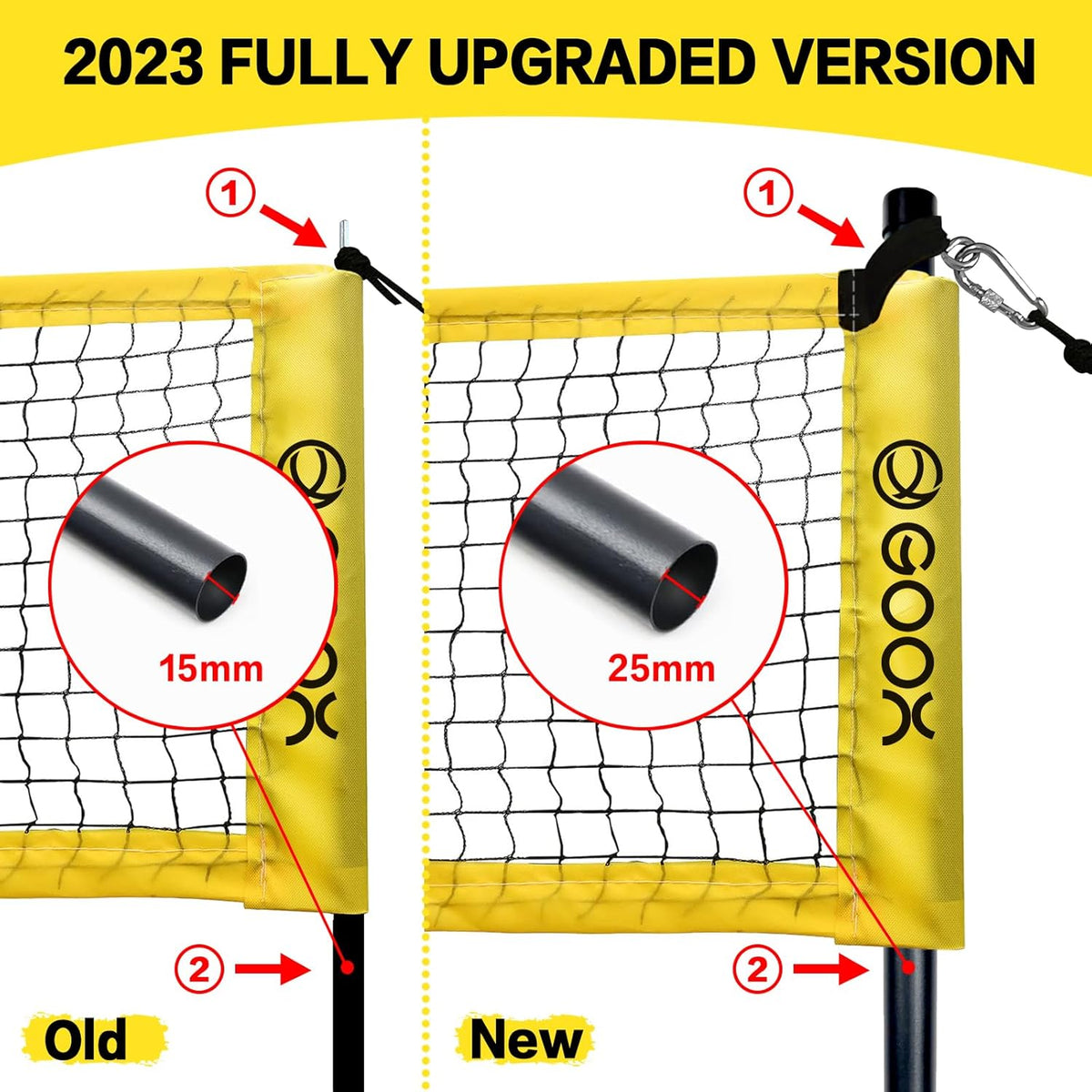 GOOX 4 Square Volleyball Net Game Set, 14 FT 4-Way Volleyball Net for Backyard Beach Lawn, Portable Four Square Volleyball Net for Adults & Youths with Vollyball, Pump, Carry Bag