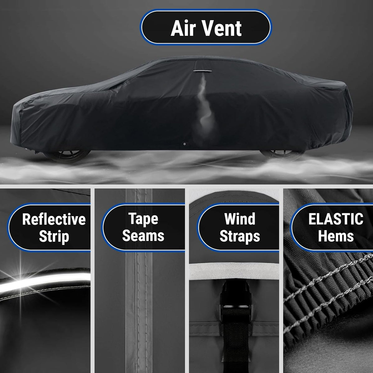 iCarCover Custom Car Cover for Buick Roadmaster Wagon (1991-1996) Waterproof All-Weather Rain Snow UV Sun Protector Full Exterior Indoor Outdoor Car Cover (Stripe - Black/Gray)