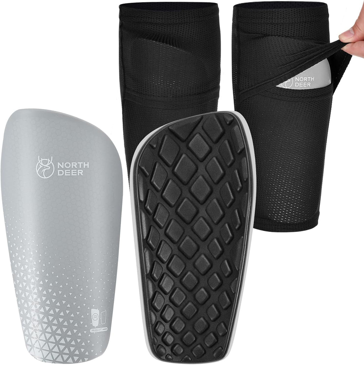 Northdeer Soccer Shin Guards for Kids Adults. Sleeves with Optimized Insert Pocket - Protective Soccer for Boys Girls Men