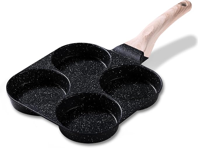 CAROTE Egg Pan Omelette Pan, 4-Cup Nonstick Granite Omelette Skillet - Pancake Pan and Healthy Egg Cooker Suitable for Gas Stove & Induction Cookware, Black