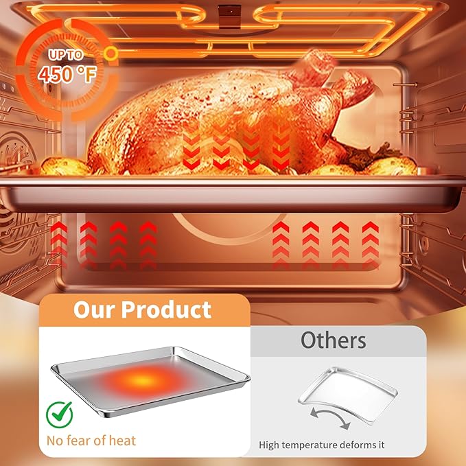 Baking Sheet Set of 3, Stainless Steel Cookie Sheets Baking Sheet Pan, 10.5/12.4/16 Inch, Thicker and Firmer Baking Pans Set, Non-stick, Non toxic & Heavy Duty & Easy Clean，Dishwasher Safe