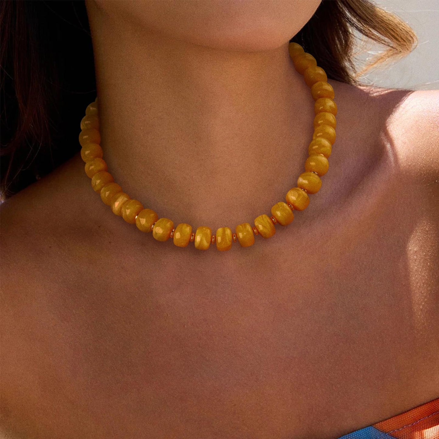 HolidayQbee Beaded necklace for Women Boho Bead Chunky Necklace Big Yellow Bead Necklace Fashion Trendy Summer Colorful Resin Beaded Necklaces Jewelry Gifts