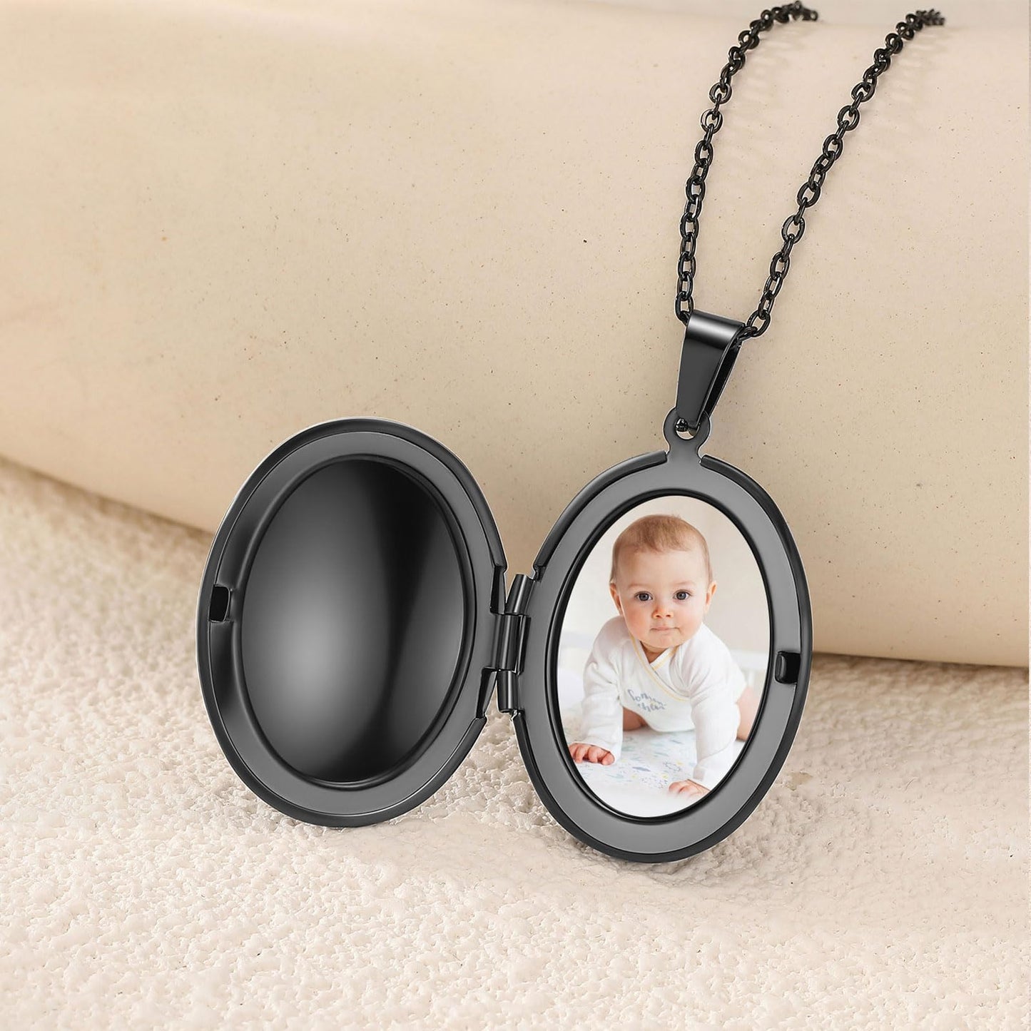 PHOCKSIN Black Oval Locket Necklace 12 Birth Flowers Personalized Necklace that Holds Pictures Customized Gifts Locket Necklaces for Women Birthday Gifts