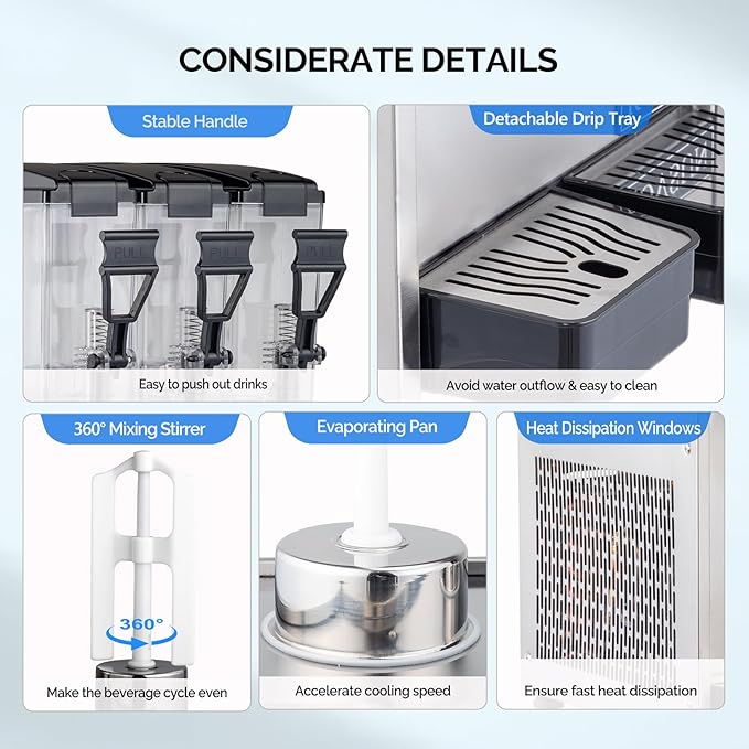 ROVSUN Commercial Beverage Dispenser 7.8 Gal/30L, Commercial Juice Dispenser Cold Drink Dispenser 10L X 3 Tanks Stainless Steel with Thermostat Controller for Home Restaurant Bar Party 110V/60HZ
