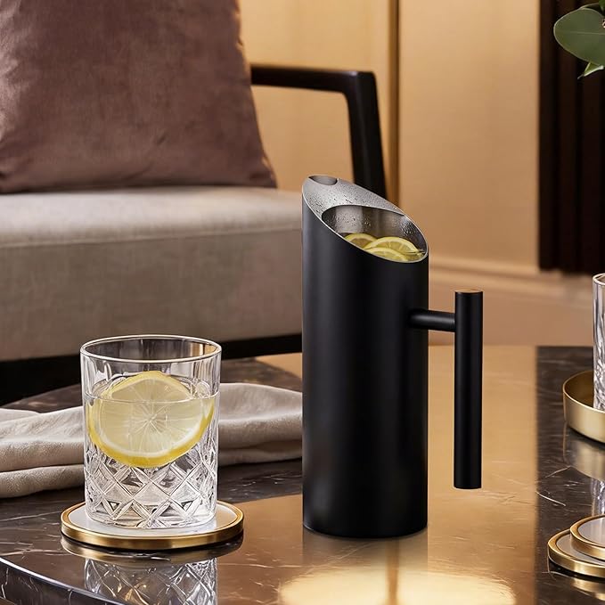 Funnymoom 3 Pack 35oz/1.0l Stainless Steel Water Pitcher Modern Metal Pitcher with Ice Guard Black Carafe Drink with Handle or Iced Hot Drink Tea Juice Coffee Beer