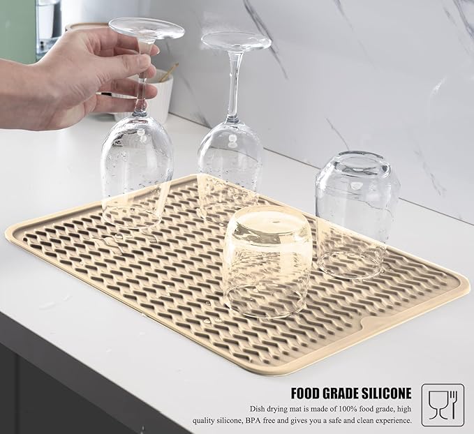 Silicone Dish Drying Mat for Multiple Usage, Easy clean, Eco-friendly, Heat-resistant Dish Drainer Mat for Kitchen Counter,Sink,Refrigerator or Drawer liner (18" x 16", Translucent)