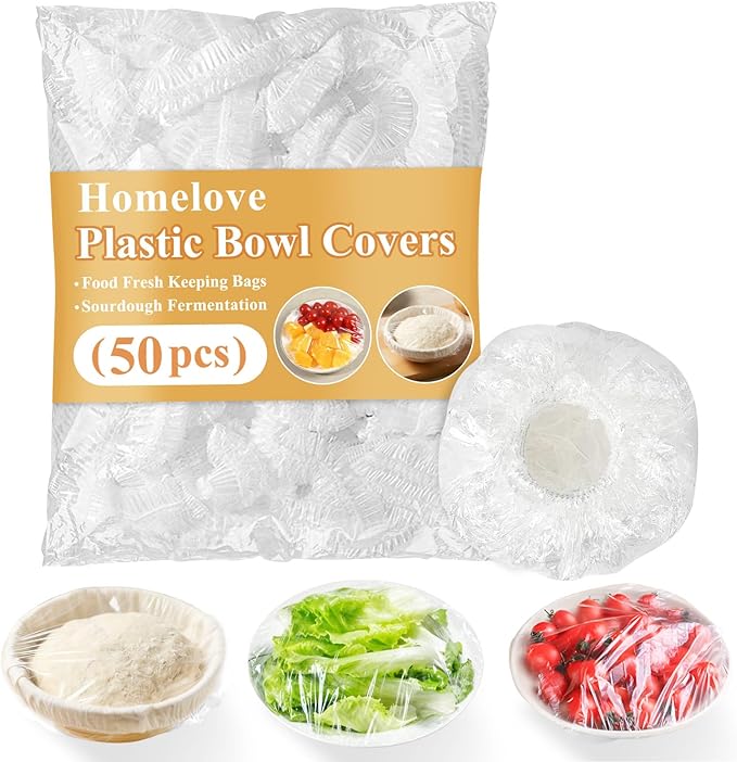 Homelove 50pcs Bowl Covers Bread Proofing - Plastic Wrap for Food Sourdough Bread Baking Rising Elastic Reusable Plate Covers Outdoor Food Fresh Keeping Bags Shower Cap Hair Deep Conditioning