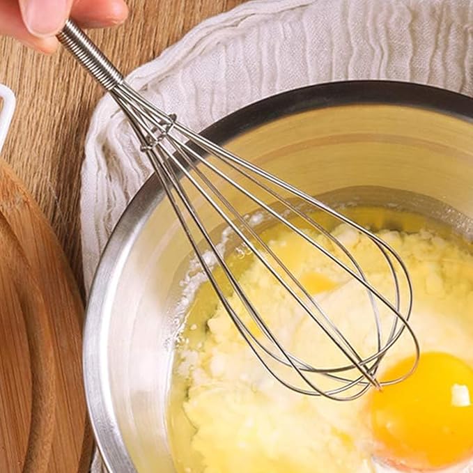 Digead Mini Wire Whisk, 8 Inch Small Whisk for Cooking - Ergonomic Spiral Handle, 304 Stainless Steel - Ideal for Whisking, Beating, Blending & Mixing Sauces - Silver