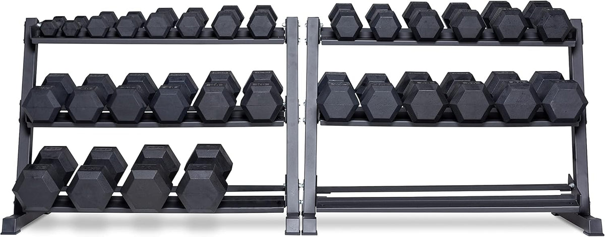 REP Fitness Rubber Hex Dumbbell Set, Adjustable Weight Pairs, Home Gym Equipment, Strength Training For Men Women, Black Coated Grips, Workout Rack Storage Optional, Heavy Lb Free Weights