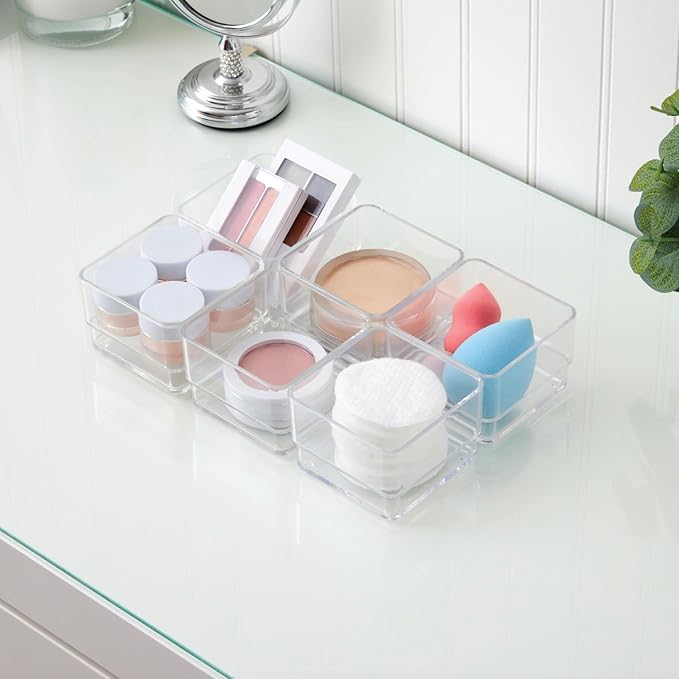 STORi SimpleSort Drawer Organizer Bins 6 pc Set, Multi-size, Bathroom Organizers and Storage, Makeup Organizer, Desk Organizer, Vanity Organizer, Clear Organizing Containers, Made in USA