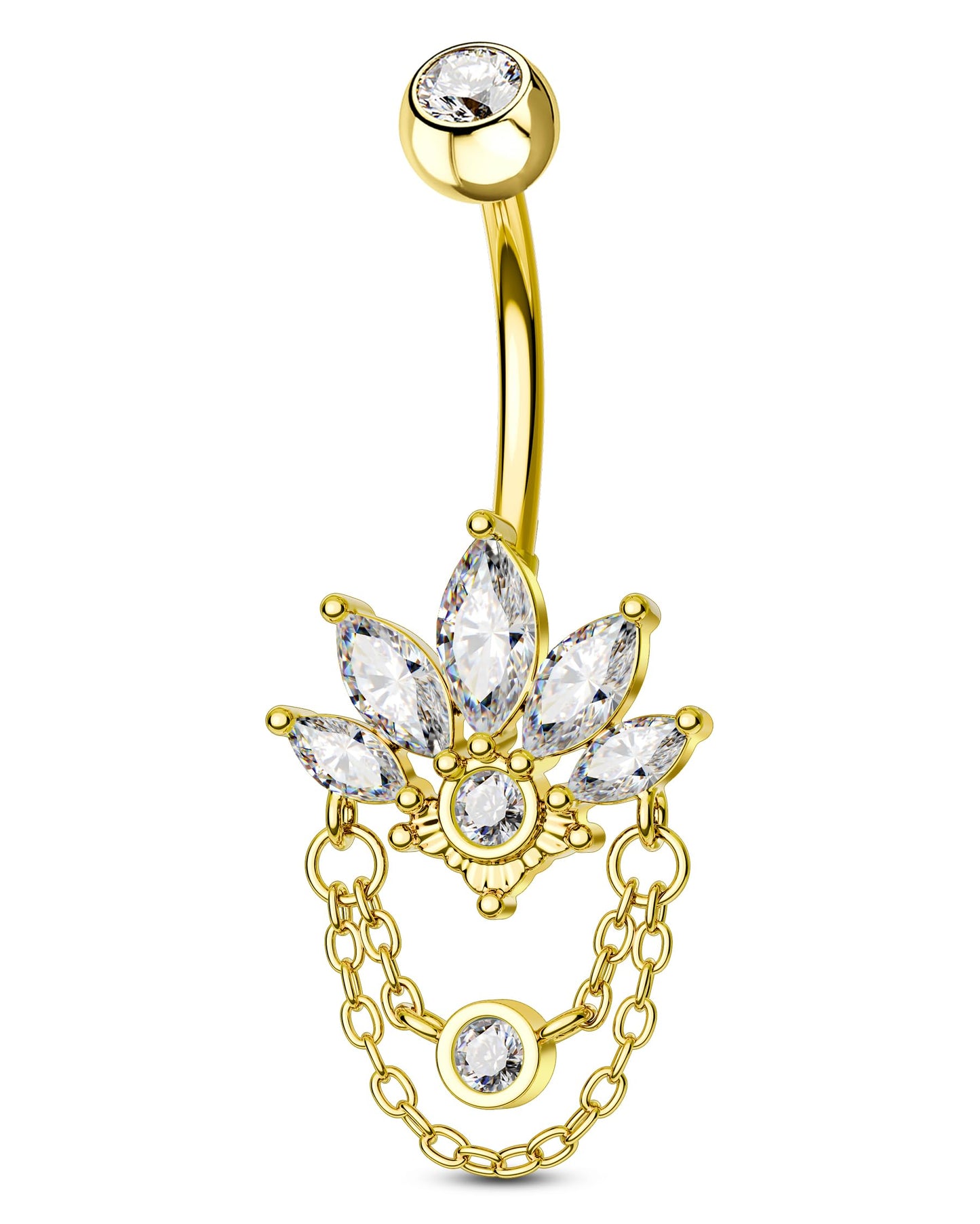 COCHARM 14G Lotus Belly Button Rings Dangle Gold Belly Navel Rings for Women Surgical Steel Navel Piercing jewelry
