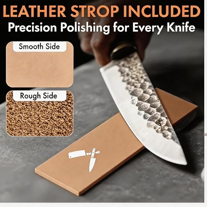 Premium Rolling Knife Sharpener kit, High Carbon 400, 1000, & 3000 Replacement Discs, 15° & 20° Adjustable Angles | Leather Strop, Anticut Gloves | Knife Sharpening kit for Kitchen & Chef's Knives