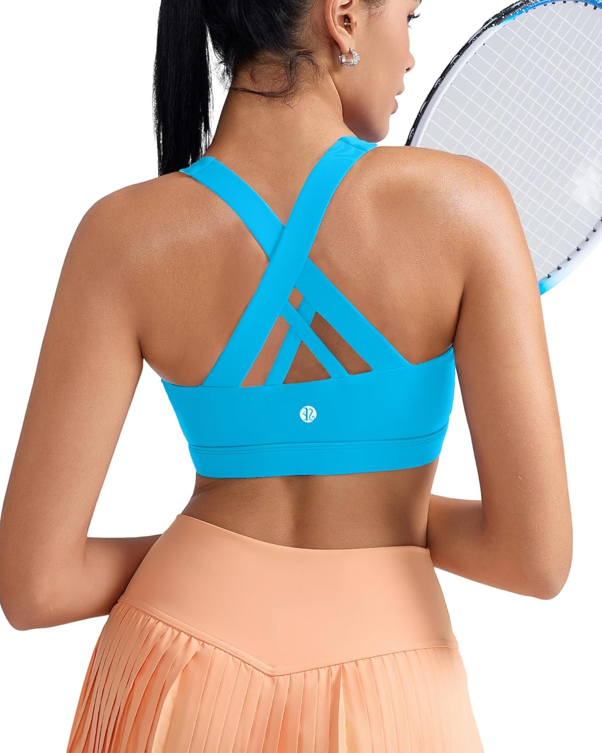 RUNNING GIRL Sports Bra for Women, Criss-Cross Back Padded Strappy Sports Bras Medium Support Yoga Bra with Removable Cups