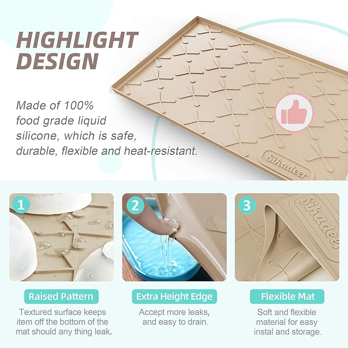 SIKADEER 31" x 19" Under Sink Mat Waterproof, Silicone Mat Kitchen Drawer Shelf and Cabinet Liner, Sink Protector for Kitchen Organizers and Storage, Boot Tray Pet Food Mats