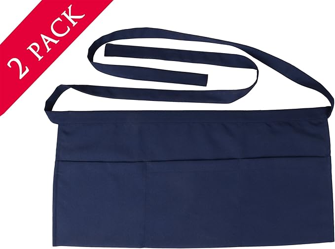 Resist water 3 big Pockets Waist Server Apron Kitchen Restaurant Unisex Half Aprons