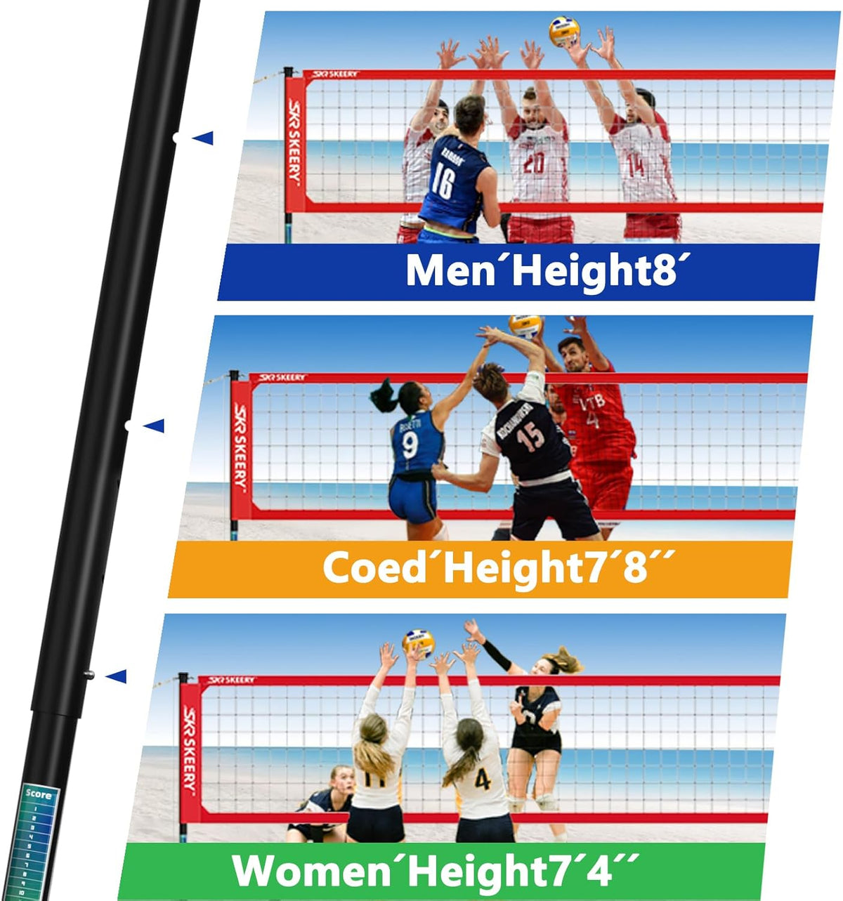 Outdoor Heavy Duty Volleyball Net Set, Anti-Sag Design, Adjustable Aluminum Poles, Portable Volleyball Net for Backyard,Grass and Beach