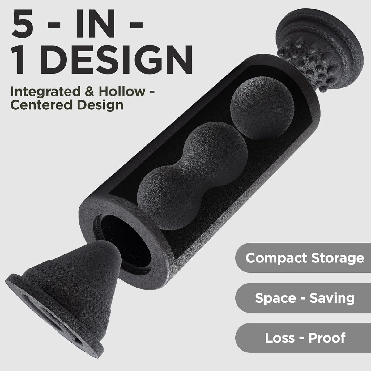 5 in 1 Foam Roller Set with Peanut Massage Ball, Curved Muscle Brush - Yoga Roller, Massage Ball, Trigger Point Triangle for Deep Tissue Relief (Black)
