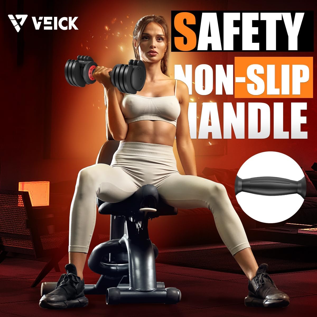 VEICK 25/55 lbs Adjustable Dumbbell with Anti-Slip Turning Handle, Fast Adjust Weight for Men Women, Exercise Equipment with Tray for Home Gym Full Body Workout Fitness