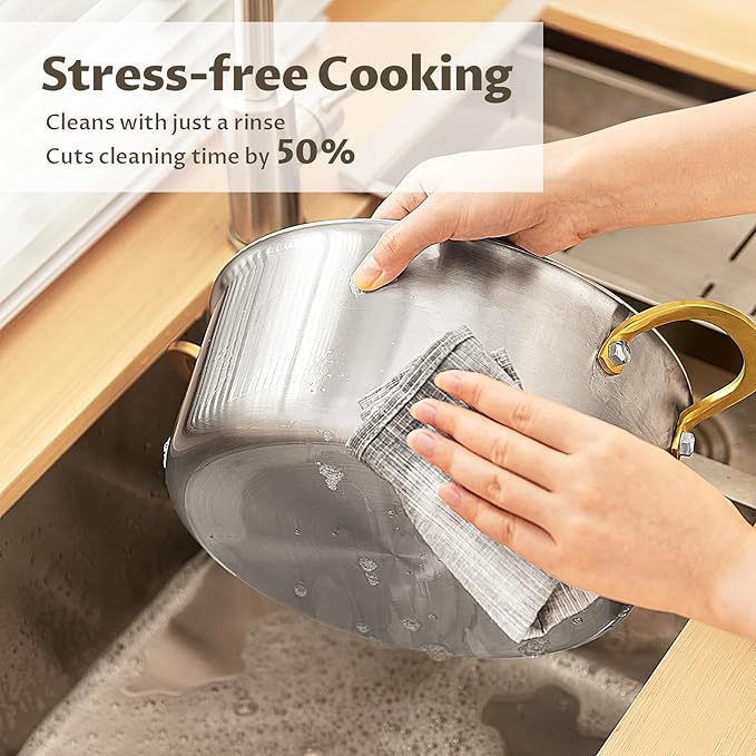 BEZIA 12 Quart 3-Ply Stainless Steel Stockpot, Soup Pot with Lid in Fully Clad Tri-Ply Stainless Steel, Even Heat Distribution, Cooking Pot with Handles, All Cooktops Compatible, Perfect for Stew