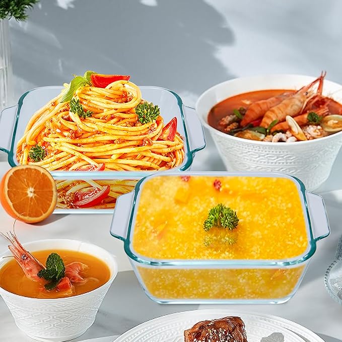 Small Casserole Dishes 4 Pack, 5 Inch Glass Square Baking Dish Individual Portion Baking Pan for Oven Microwave Air Fryer Square Egg, Clear Prep Bowls with Handle