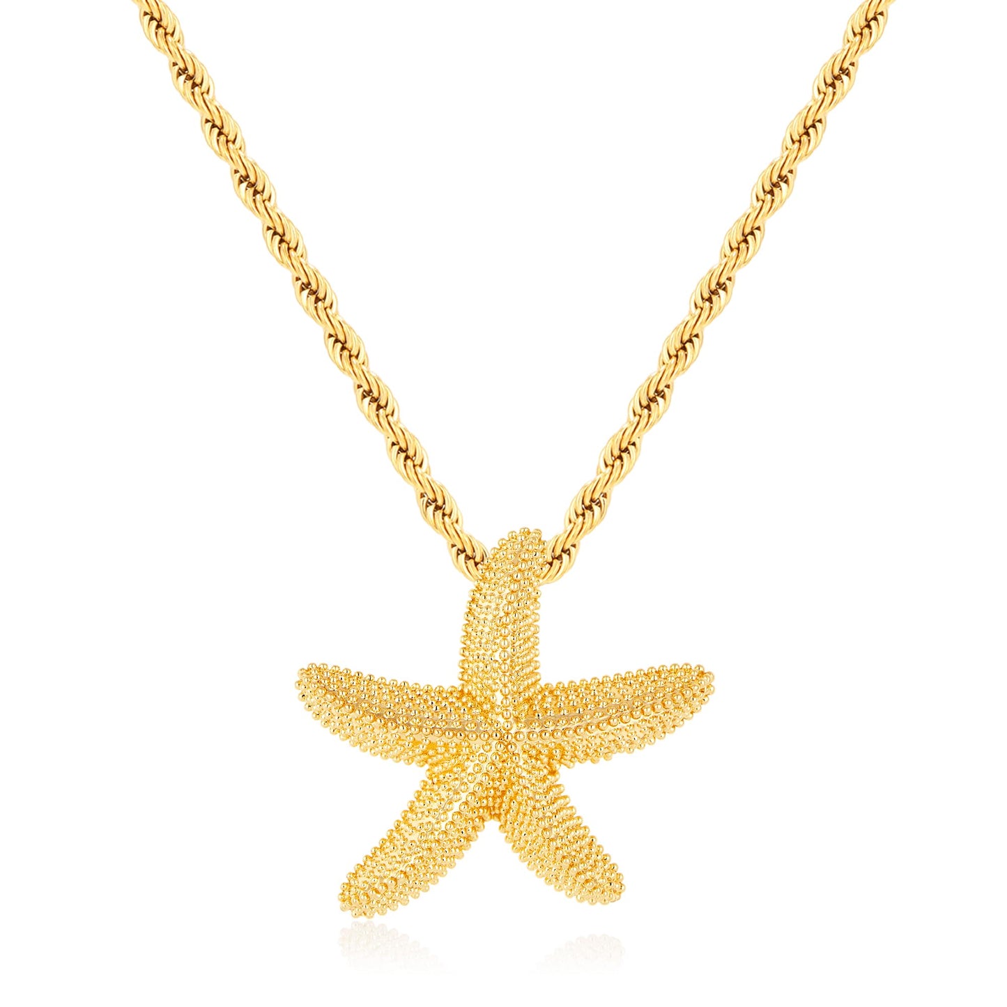 INNERDIVA Gold Starfish Pendant Necklace for Women 14k Gold Plated Summer Beach Beachy Ocean Jewelry Chunky Big Dainty Rope Chain Charm Necklaces Statement Seashell Shell Coastal Vacation Accessories