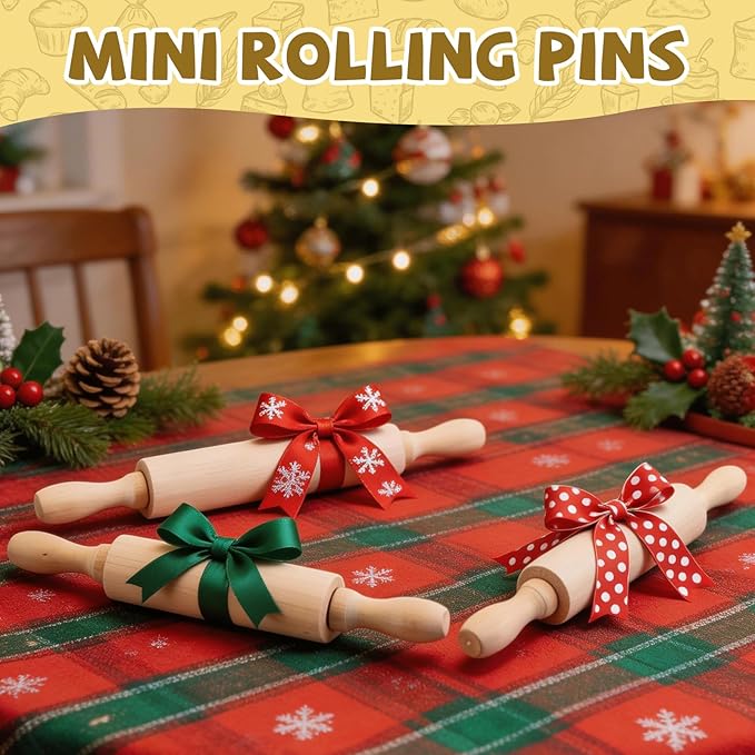 BILLIOTEAM 12 Pack 8 Inch Mini Wood Rolling Pin,Small Wooden Rollers for Art and Crafting,Baking,Cookie Dough,Cooking,Clay,Play Doh