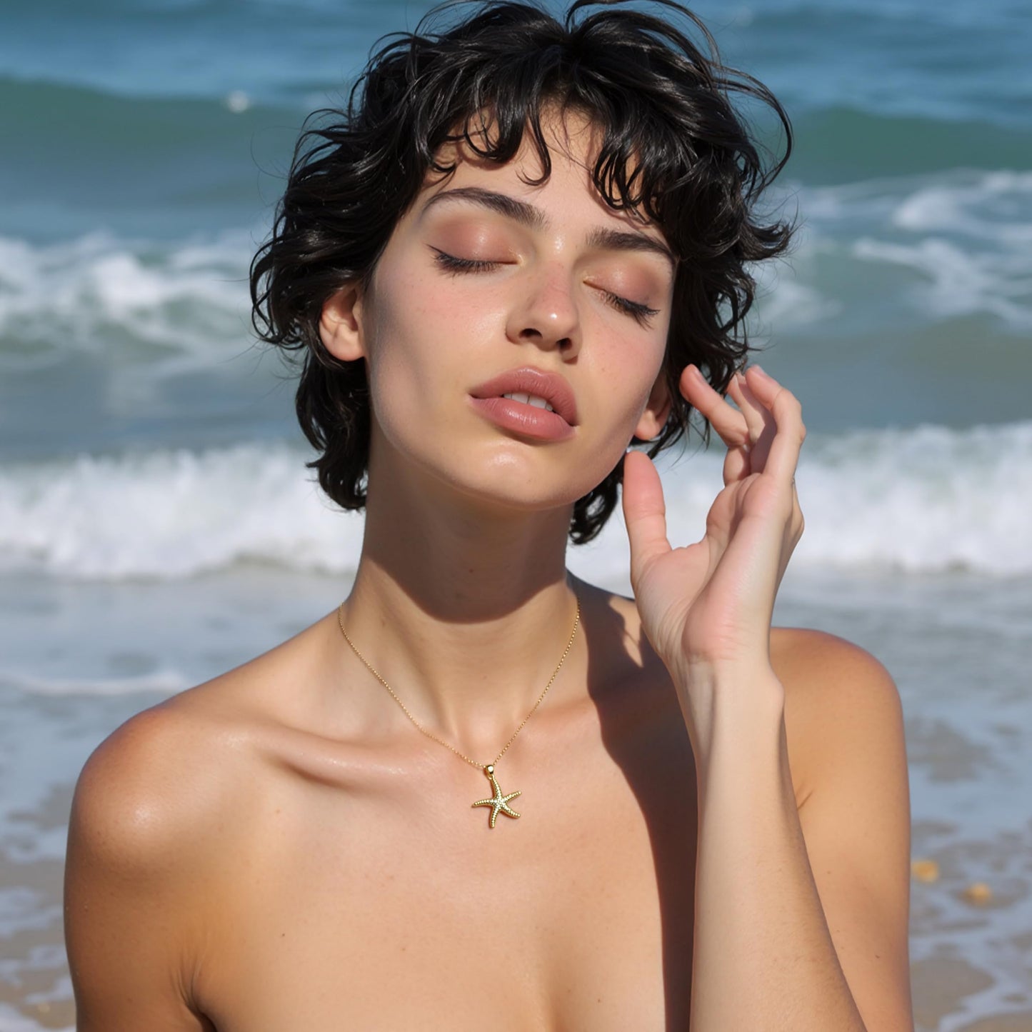 ZKJTEARY Starfish necklace for Women Trendy Dainty 18k Gold Plated Cubic zirconia Beach Charm Pendent Necklace Minimalist Delicate Starfish Jewelry for Women Christmas Gift(starfish)