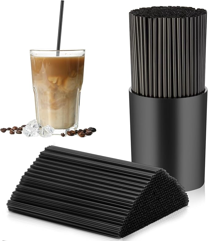 200 Pcs Black Coffee Stirrer Sticks and Holder Set 7 Inch Plastic Coffee Stir Straws with Holder Cocktail Drink Stirrers Mixing Milk Cocktail Drinks Supplies for Coffee Bar Home Party