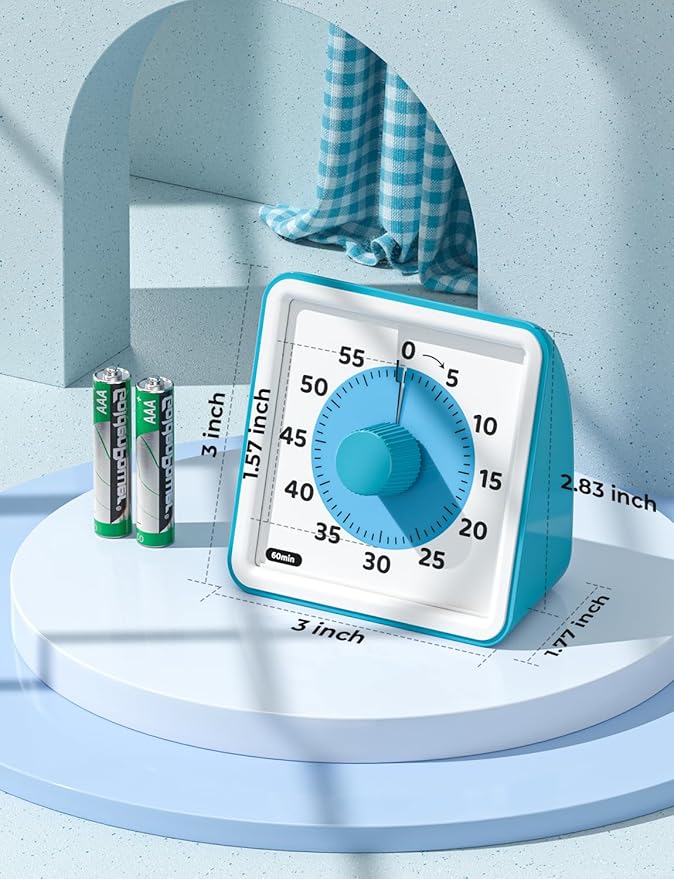 LIORQUE Visual Timer for Kids, 60-Minute Countdown Timers for Classroom Office Kitchen with Silent Operation, Kids Timer for Teaching (Batteries Included)