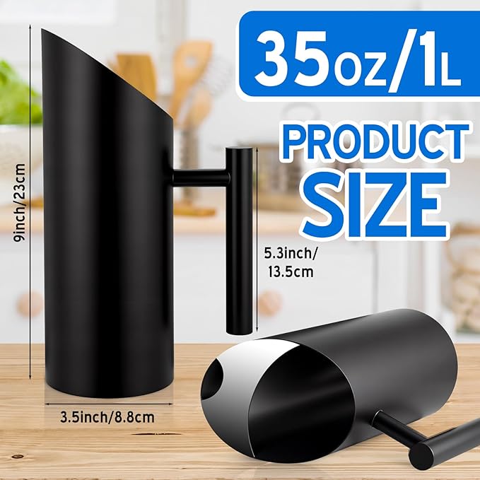 Funnymoom 3 Pack 35oz/1.0l Stainless Steel Water Pitcher Modern Metal Pitcher with Ice Guard Black Carafe Drink with Handle or Iced Hot Drink Tea Juice Coffee Beer
