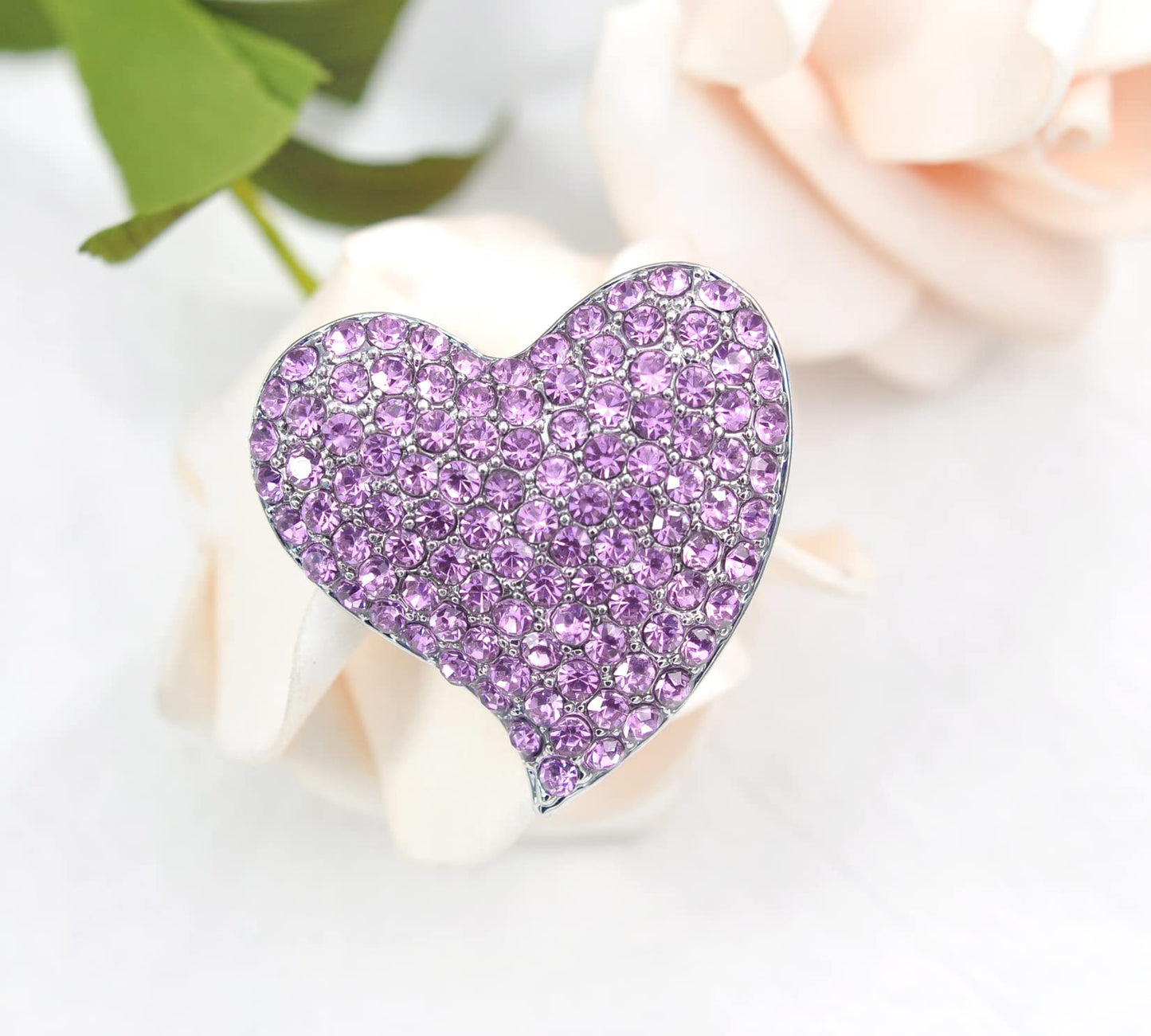 Gyn&Joy Womens Bridal Purple Crystal Rhinestone Heart Love Brooch Pin