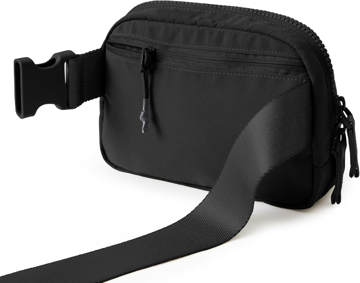 ODODOS Unisex Mini Belt Bag with Adjustable Strap Small Fanny Pack for Workout Running Traveling Hiking, Elegant Black