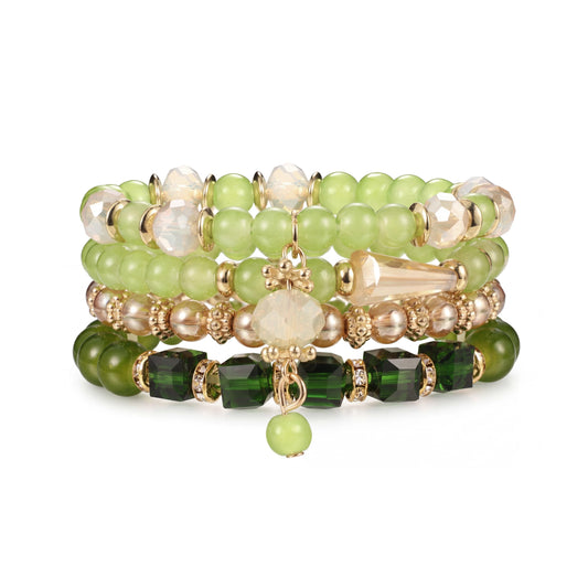 Tungary 4Pcs Beaded Bracelets for Women Bohemian Bracelet Stacks Handmade Natural Stone Stretch Bracelets Multi-Color Daily Wear Accessories Summer Beach Boho Jewelry Gift Green Style