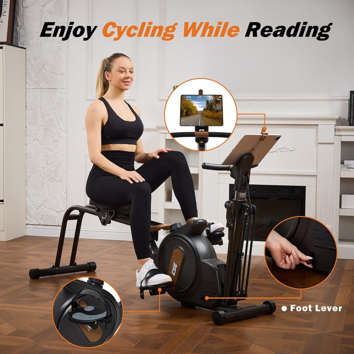 3 in 1 Rowing Machine, Dual Slide Rail 6-Level Adjustable Height with Max 350lb Weight Capacity, Home Fitness Rower for Full Body Workout, App Compatible