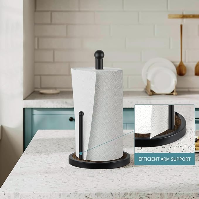 YINMIT Paper Towel Holder Countertop, Standing Paper Towel Roll Holder with Wooden Base, Rustic Farmhouse Paper Towel Holders for Kitchen Counter, Fits Standard or Jumbo-Sized Rolls