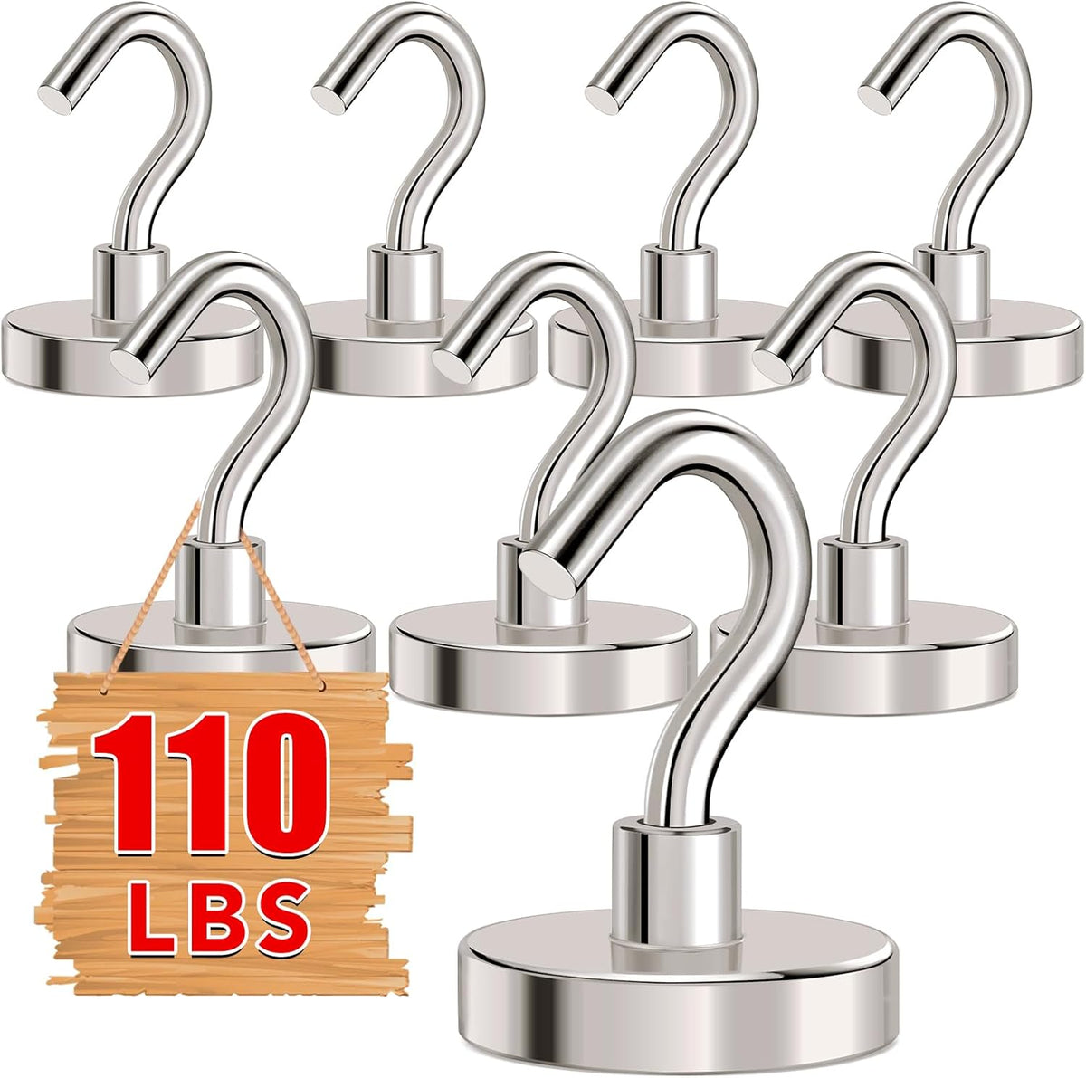 MIKEDE Magnetic Hooks Heavy Duty,110LB+ Strong Magnet with Hook, Super Neodymium Cruise Hooks, Locker Organizer Industrial Hooks for Hanging, Magnetic Hanger for Cruise, Grill - 8 Pack