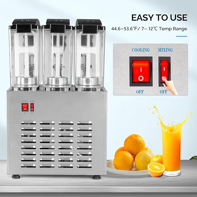 ROVSUN Commercial Beverage Dispenser 7.8 Gal/30L, Commercial Juice Dispenser Cold Drink Dispenser 10L X 3 Tanks Stainless Steel with Thermostat Controller for Home Restaurant Bar Party 110V/60HZ