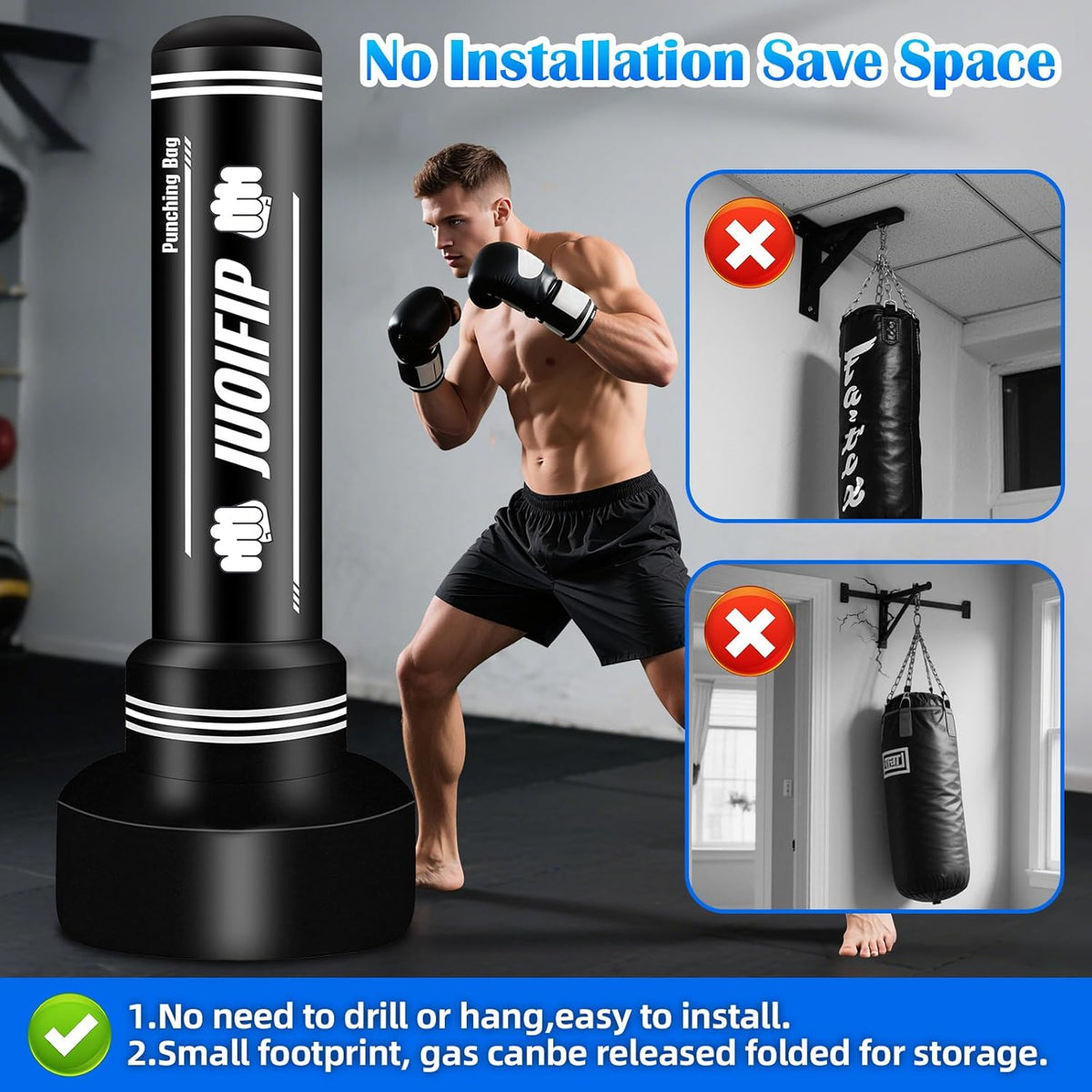 Freestanding Punching Bag with Stand, Men Standing Kickboxing Bag, Heavy Boxing for Adult Teens, Suitable for MMA Dummy Karate Home Gym Training Equipment （Excludes Gloves and Pumps）