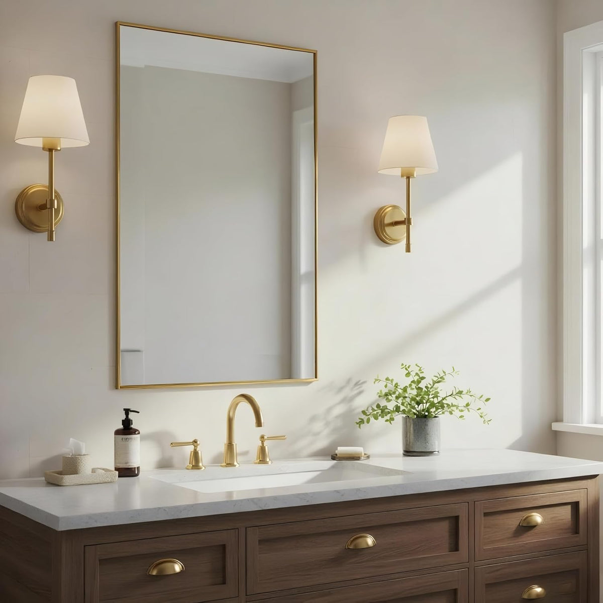 20x36 Inch Brass Bathroom Mirror for Wall, Aluminum Frame Rectangle Rectangular Vanity Mirror, Modern Large for Bedroom, Living Room, Horizontal or Vertical