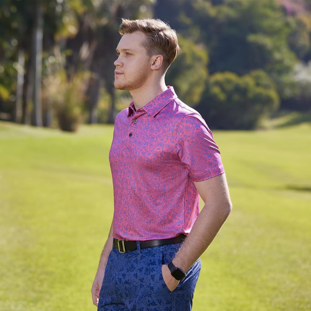 Men's Golf Polo Shirts Short Sleeve Striped Performance Moisture Wicking Dry Fit Golf Shirts for Men