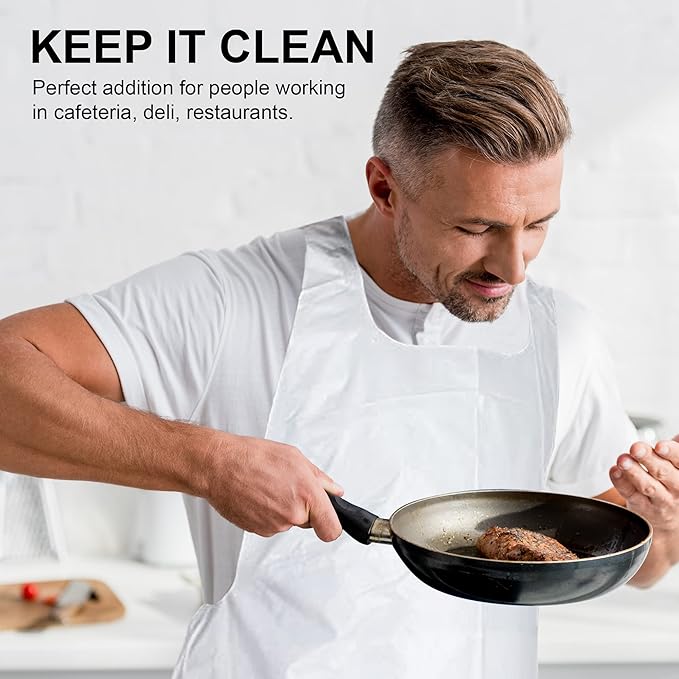 MT Products 2 Mil White Disposable Poly Aprons 46"x28" - Waterproof Plastic Bibs for Cooking, Dishwashing & Art (Bulk)